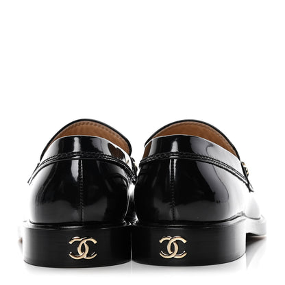 Chanel Shiny Calfskin Logo Loafers 38.5 Black 6 of 10