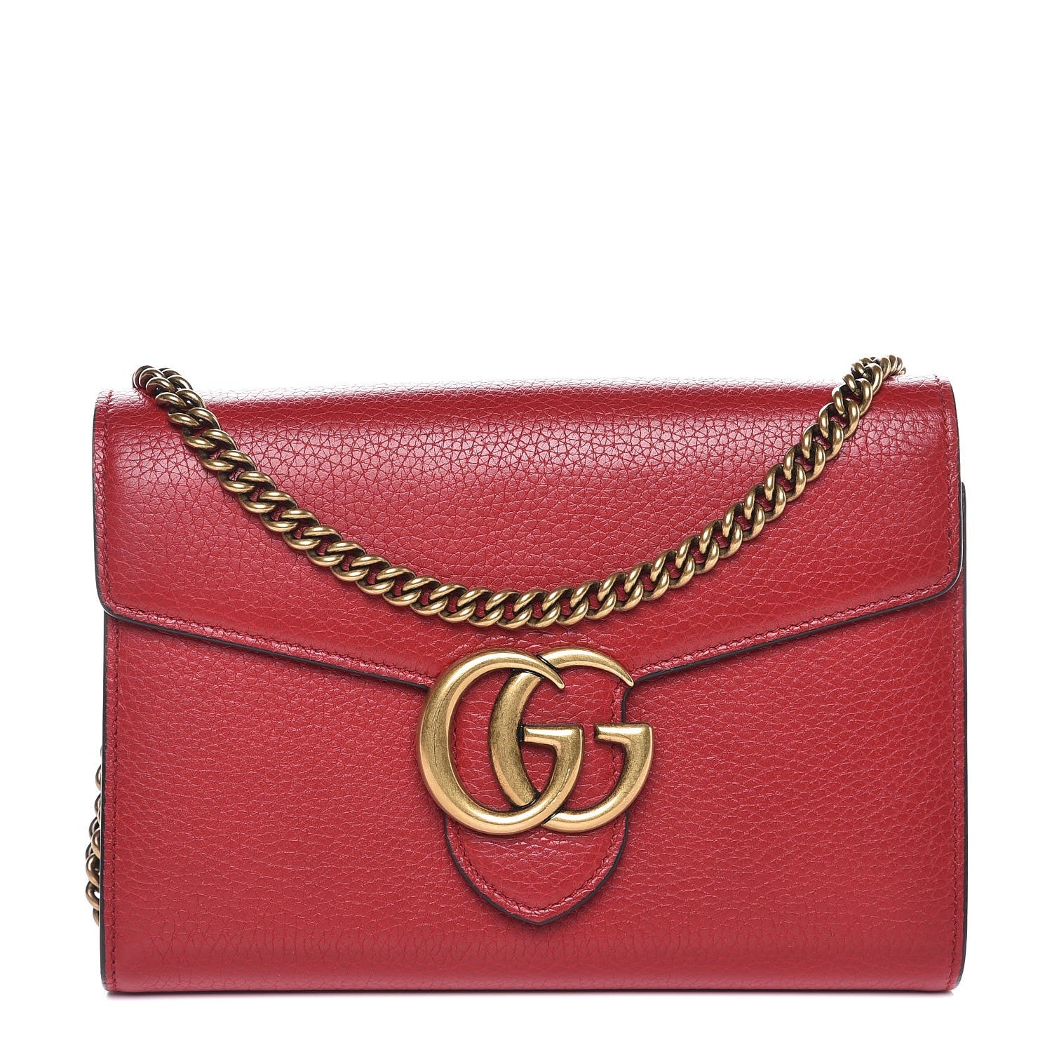 Gucci Calfskin GG Marmont Chain Wallet Vulcanic Red 1 of 8