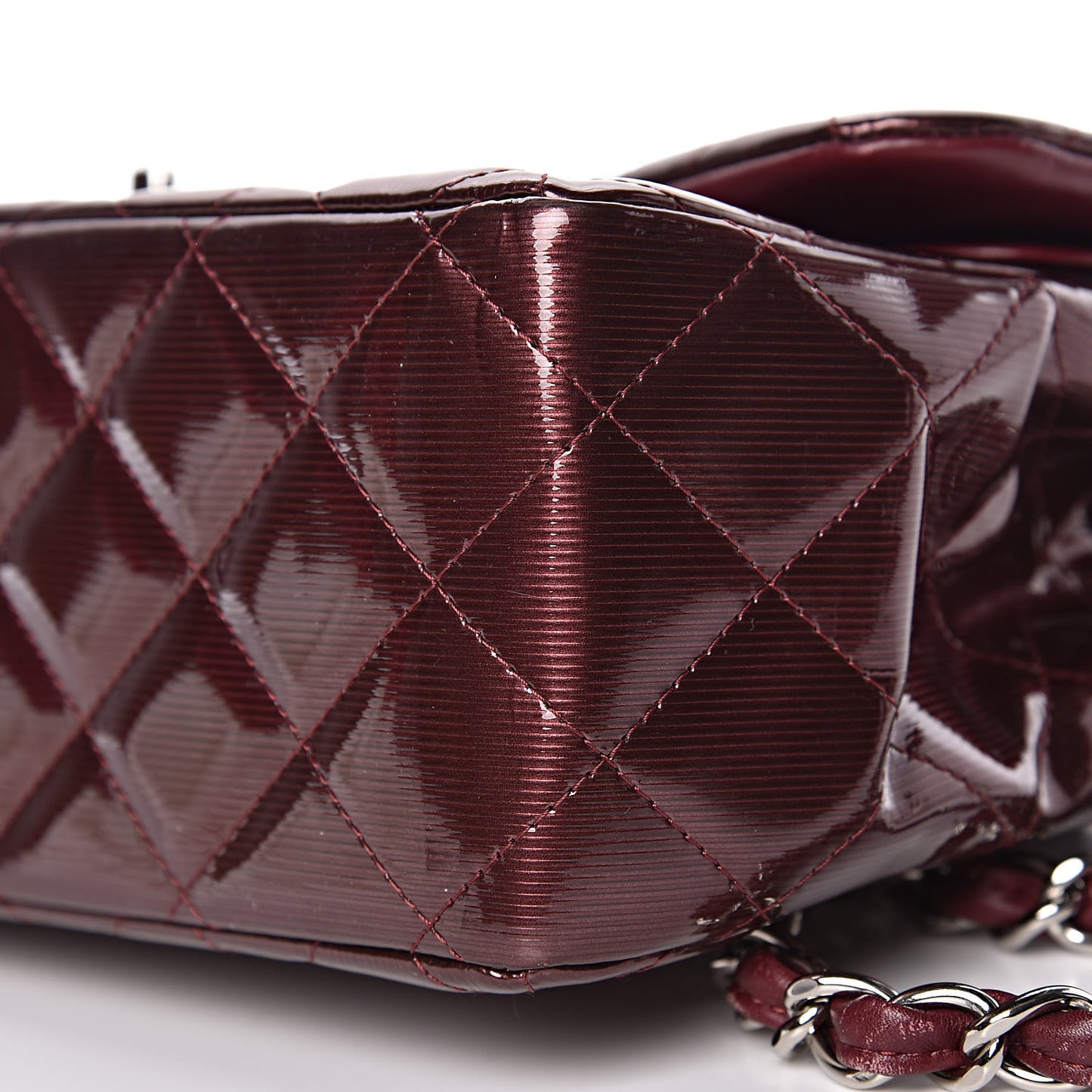 Striated Patent Quilted Jumbo Double Flap Burgundy