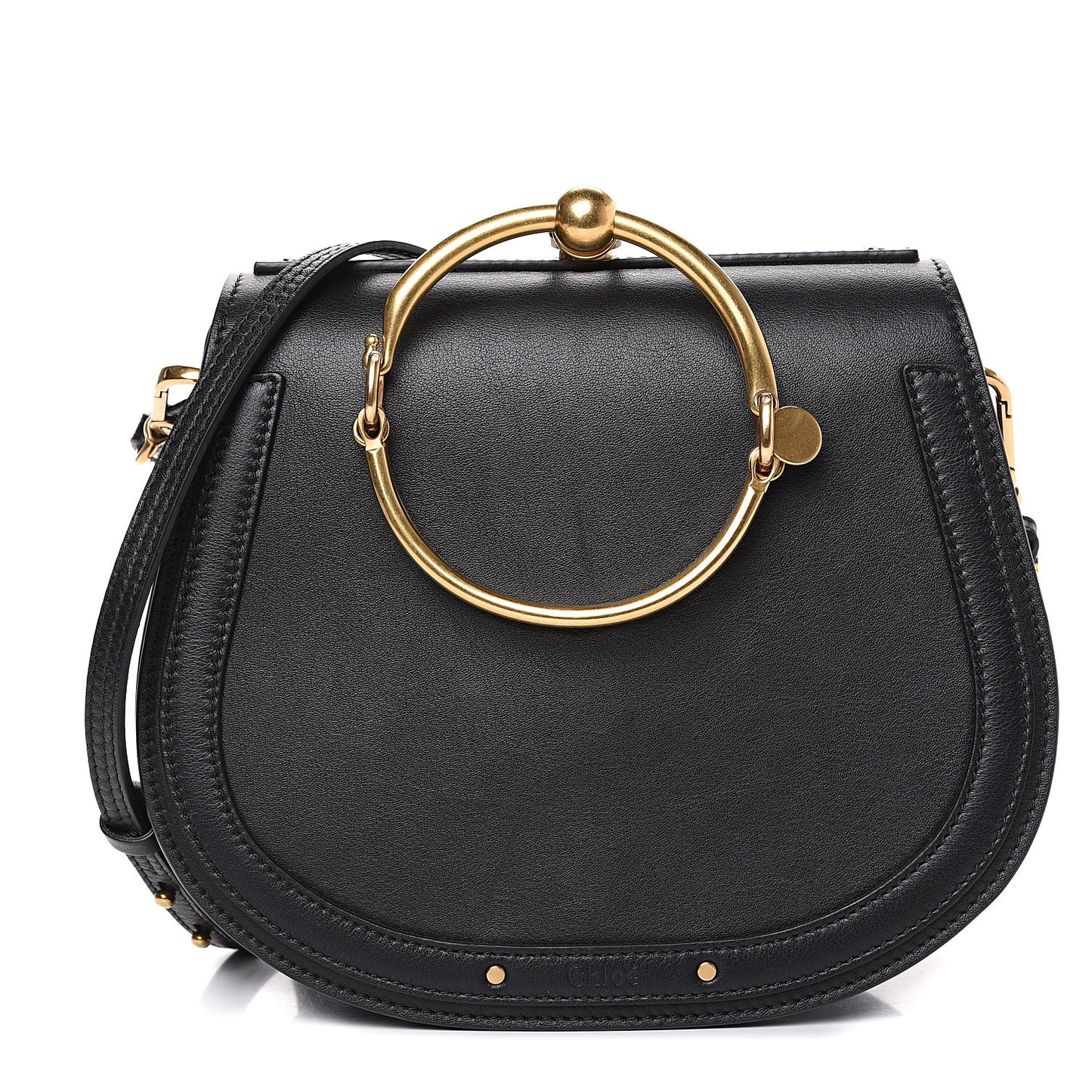 Calfskin Suede Medium Nile Bracelet Bag Black