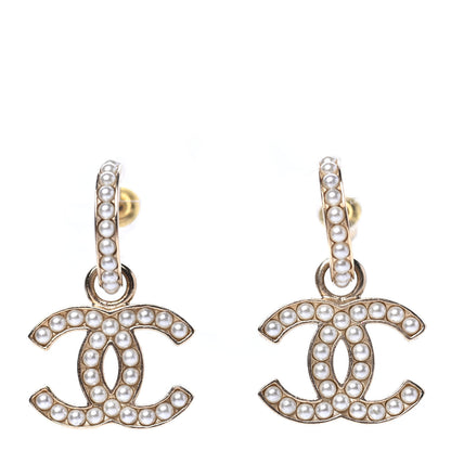 Chanel Pearl CC Hoop Drop Earring Gold 1 of 4