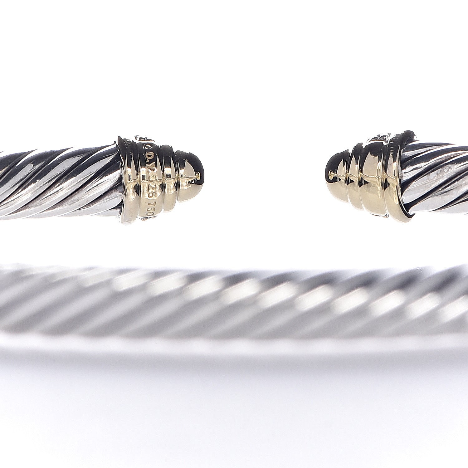David Yurman Sterling Silver 18K Yellow Gold Diamond 5mm Cable Classics Bracelet 4 of 4