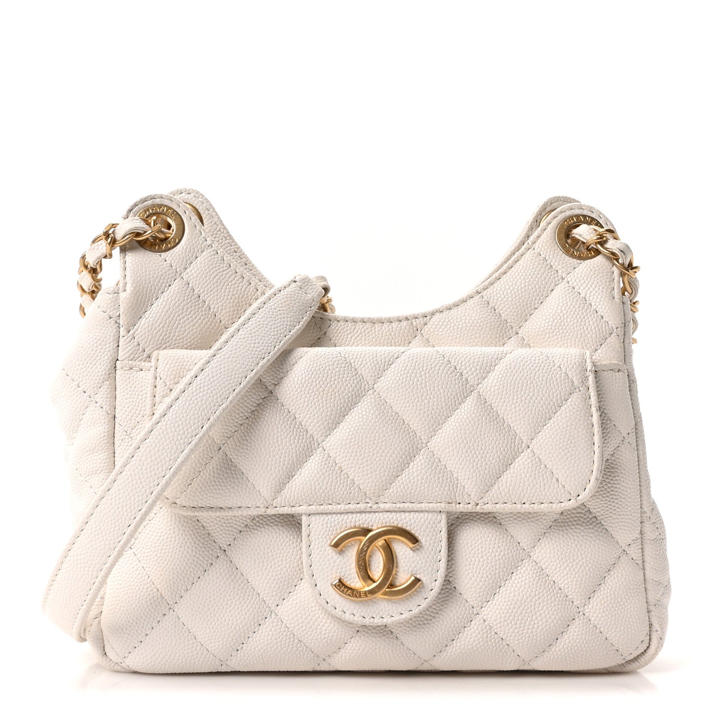 Caviar Quilted Small Wavy CC Hobo White