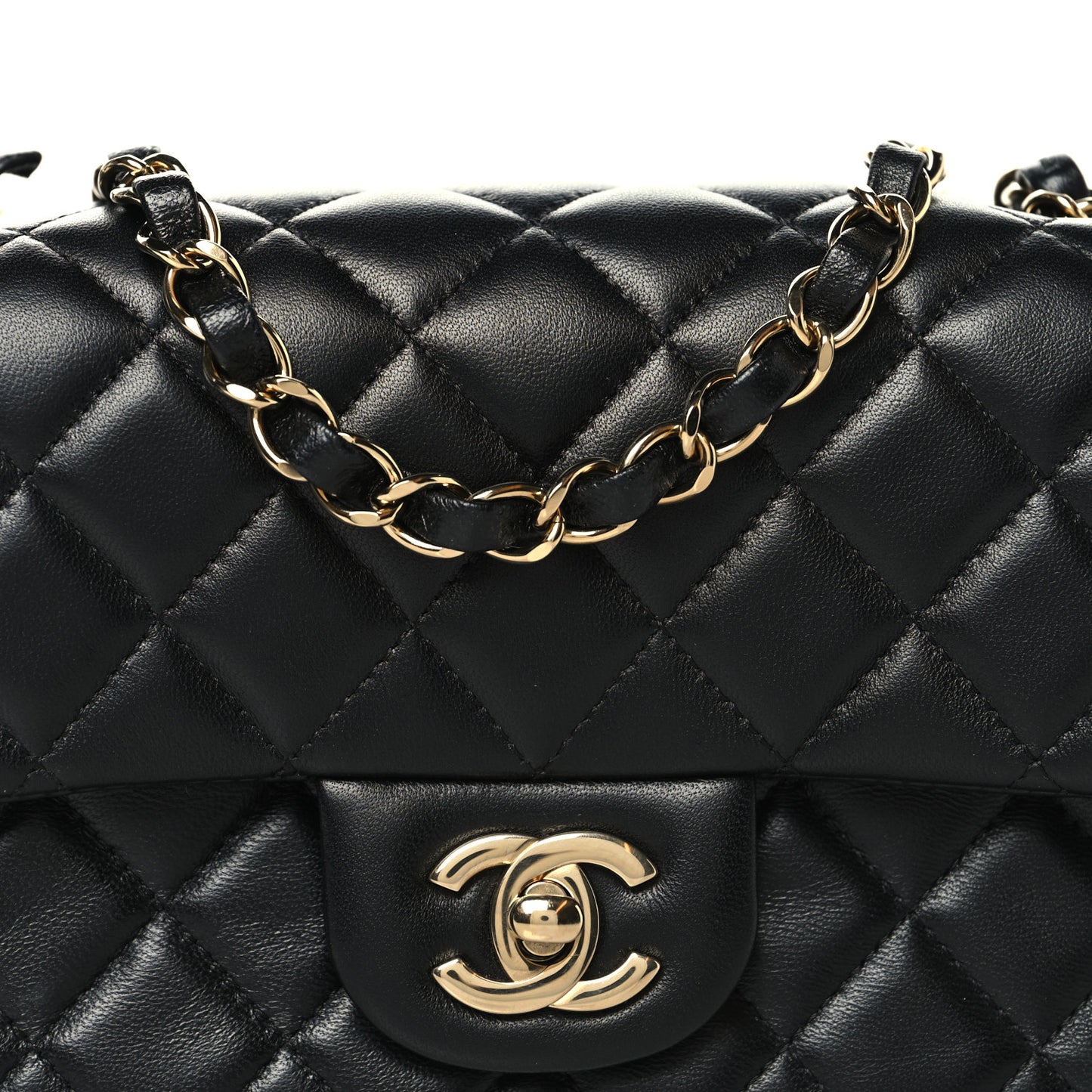 Lambskin Quilted Mini Rectangular Flap Black