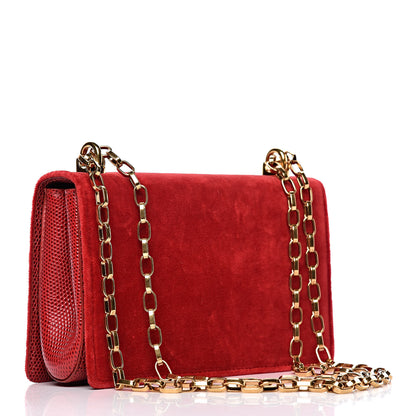 Dolce & Gabbana Velvet Lizard Calfskin Embossed DG Shoulder Bag Red 4 of 9