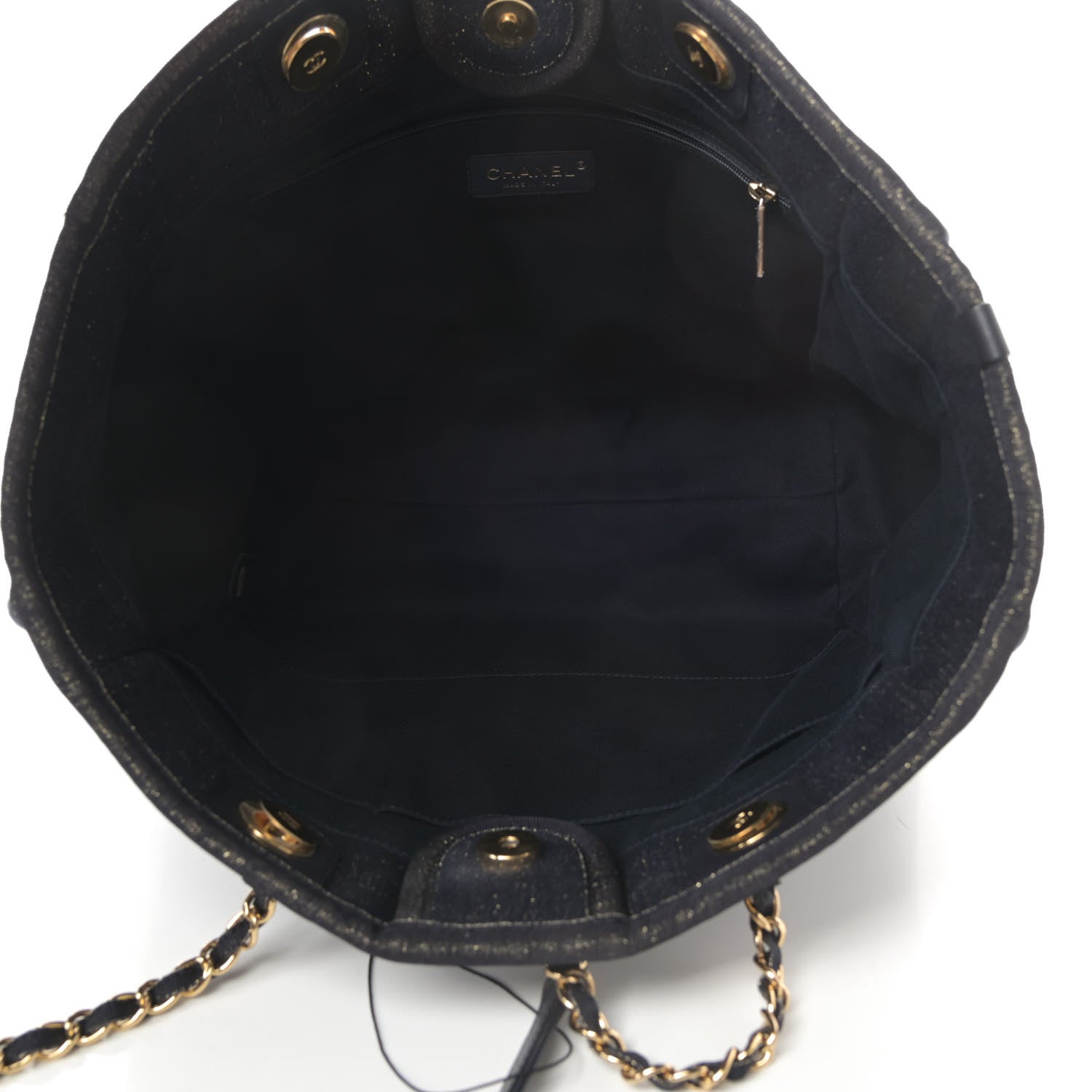 Chanel Lurex Canvas Small Deauville Tote Navy Blue Gold 5 of 12