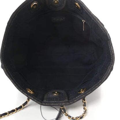 Chanel Lurex Canvas Small Deauville Tote Navy Blue Gold 5 of 12
