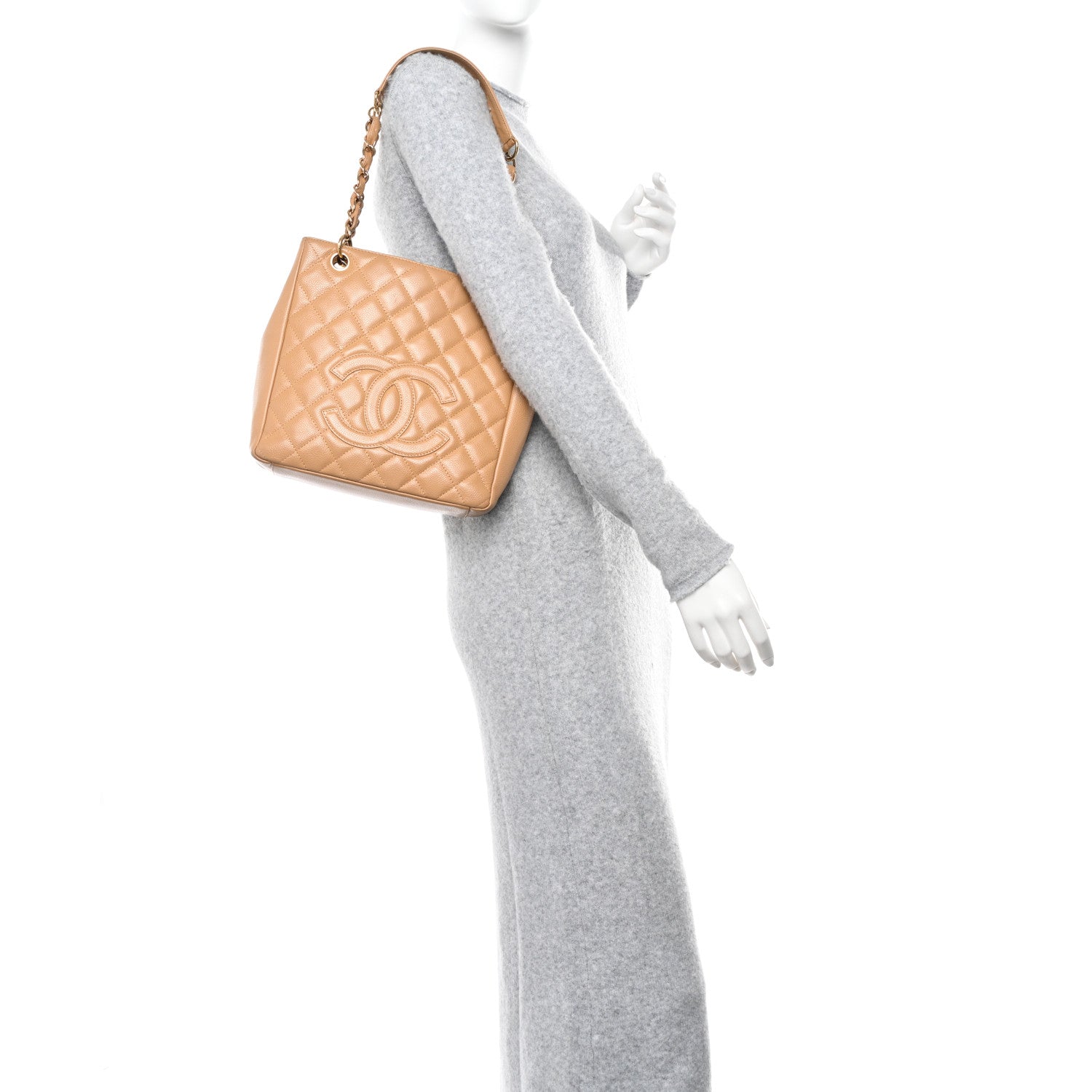 Chanel Caviar Quilted Petit Shopping Tote PST Dark Beige 2 of 10