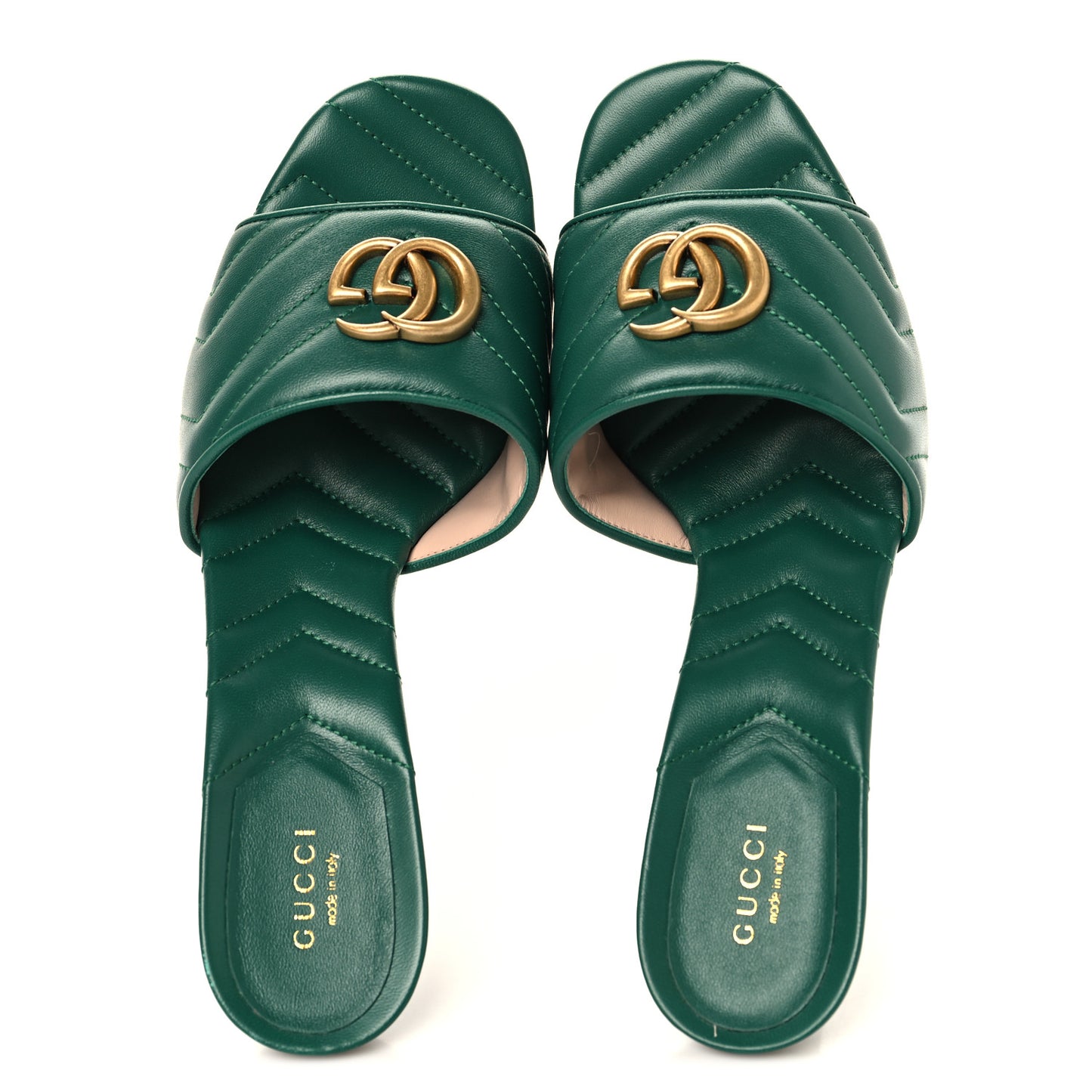 Nappa Matelasse GG Marmont 75mm Slide Sandals 41 Emerald