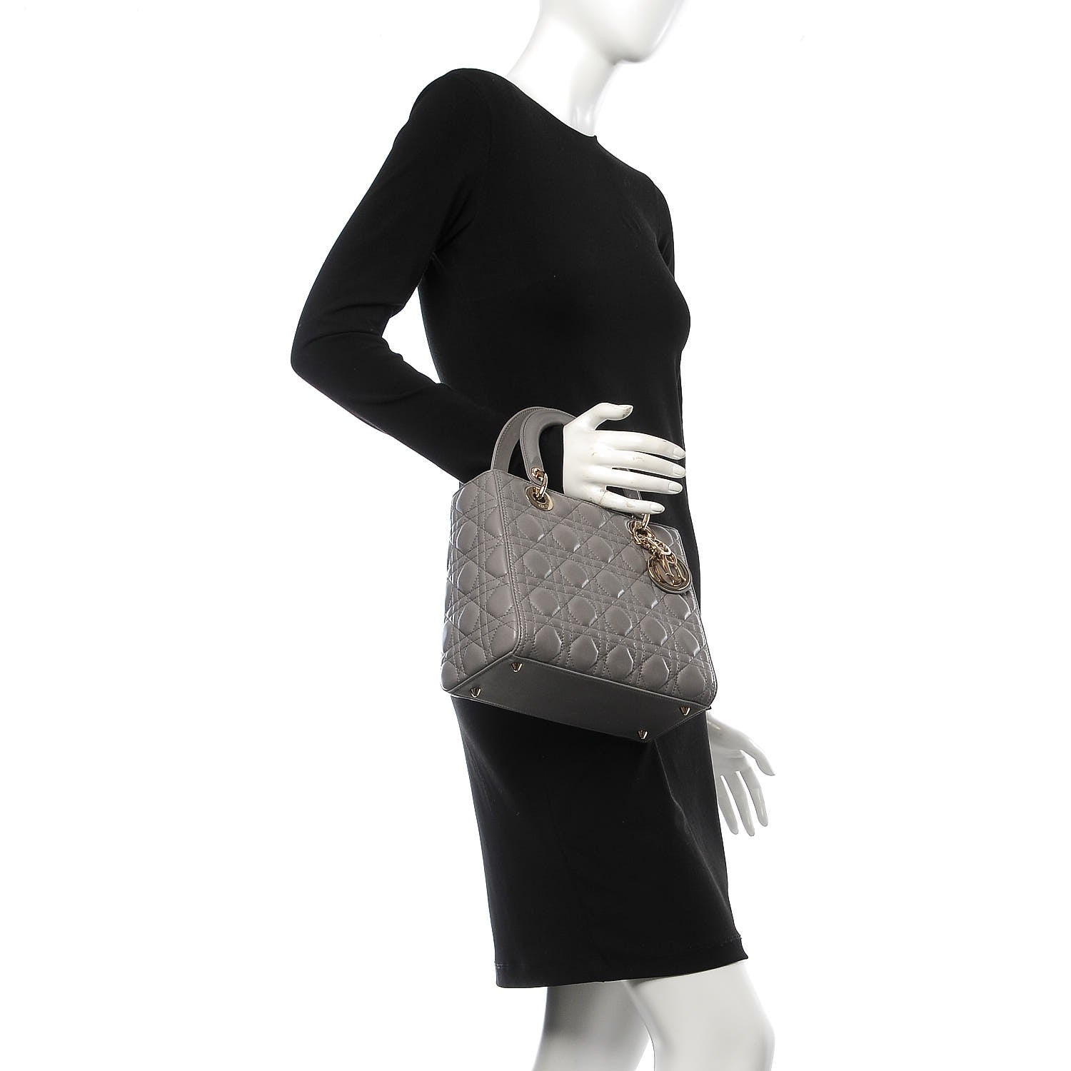 Christian Dior Lambskin Cannage Medium Lady Dior Grey 3 of 9