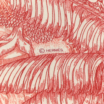Hermes Cashmere Silk Faubourg Tropical Shawl 140 White Rouge Corail 3 of 5