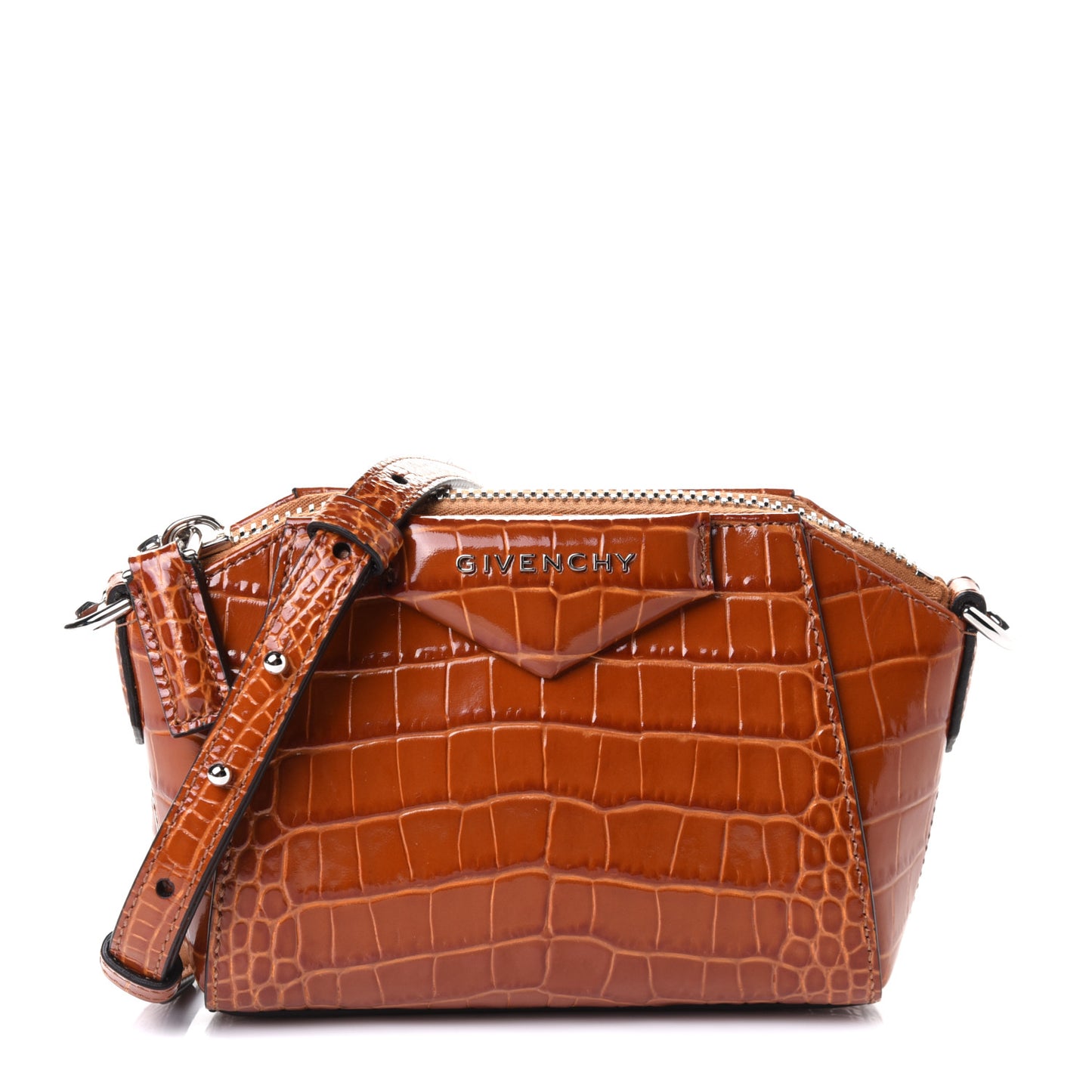 Calfskin Crocodile Embossed Nano Antigona Tan