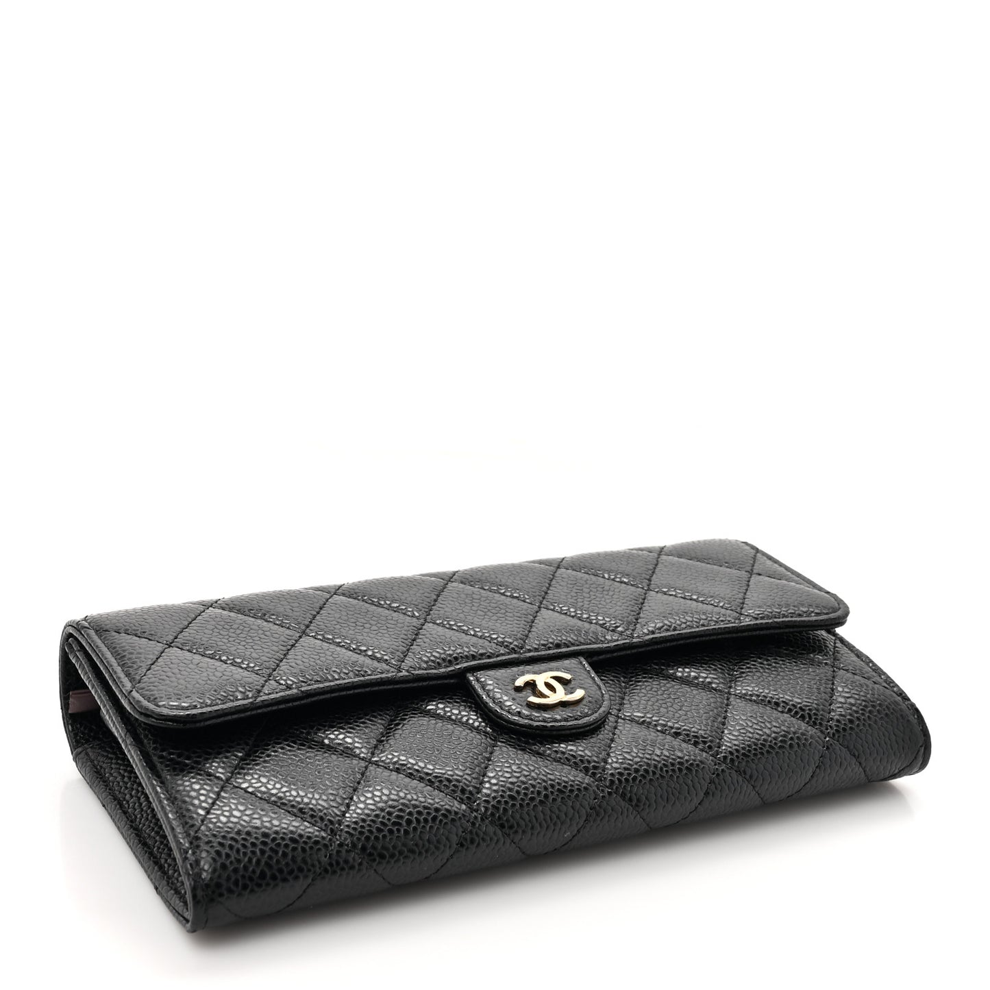 Caviar Quilted Large Gusset Flap Wallet Black