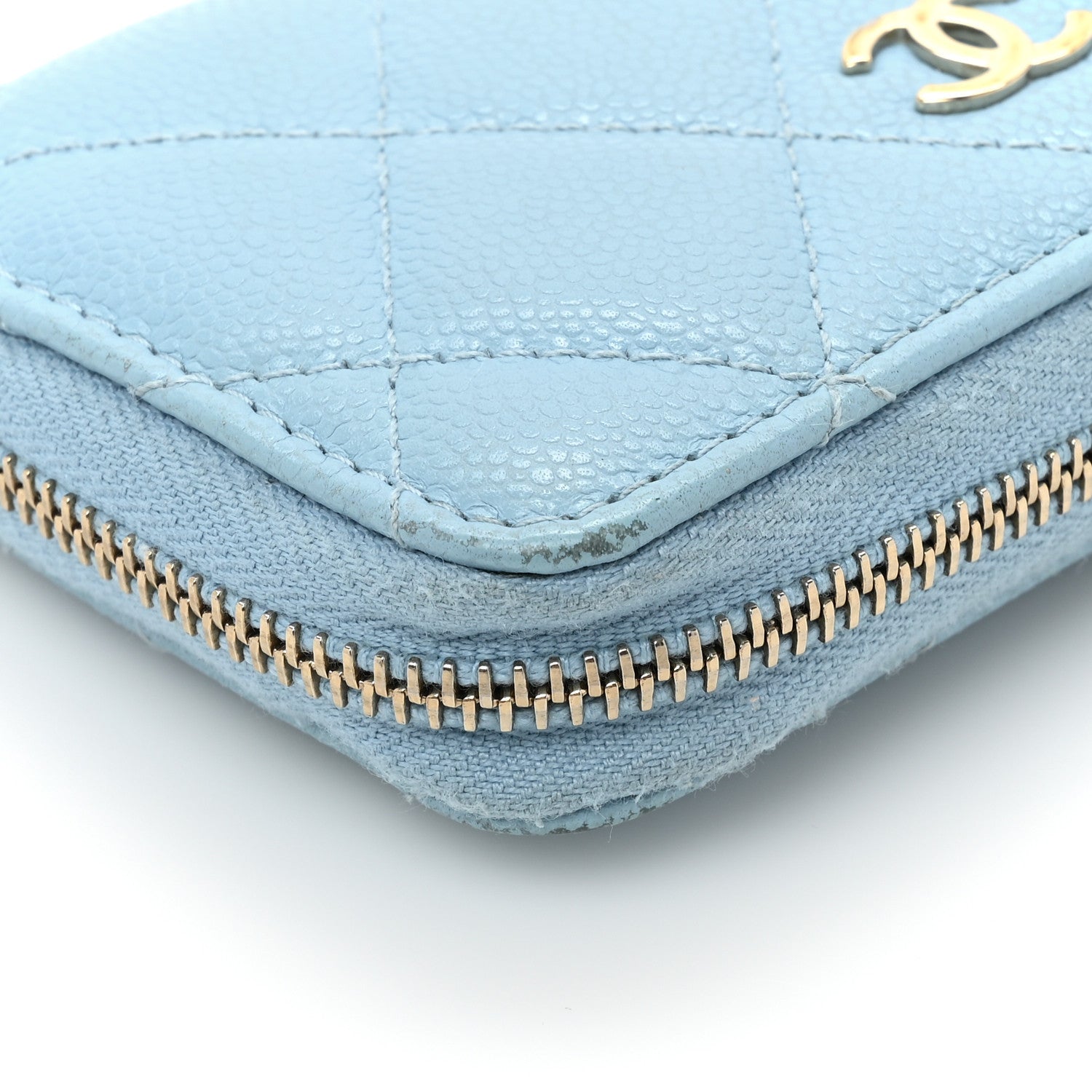 Chanel Caviar Quilted Zipped Key Holder Case Light Blue 13 of 13