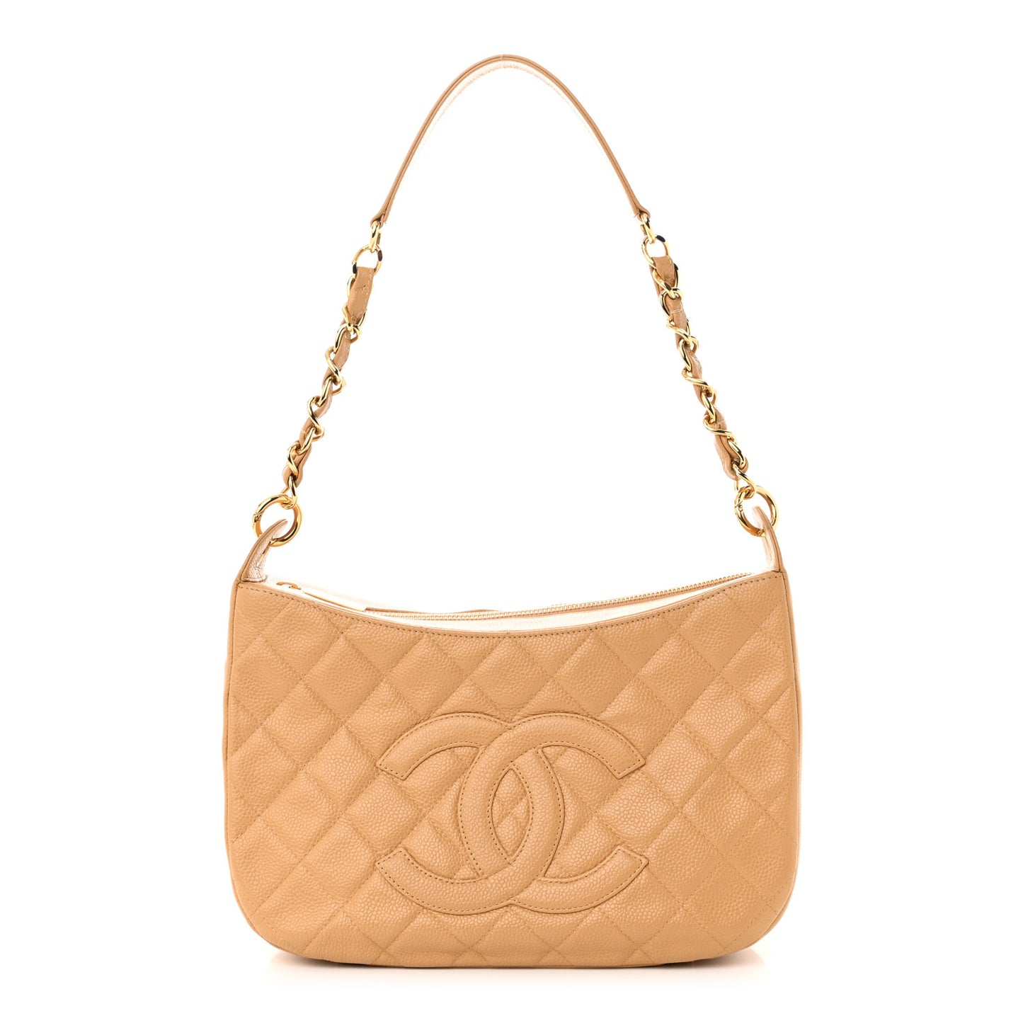 Caviar Quilted Timeless CC Shoulder Bag Beige