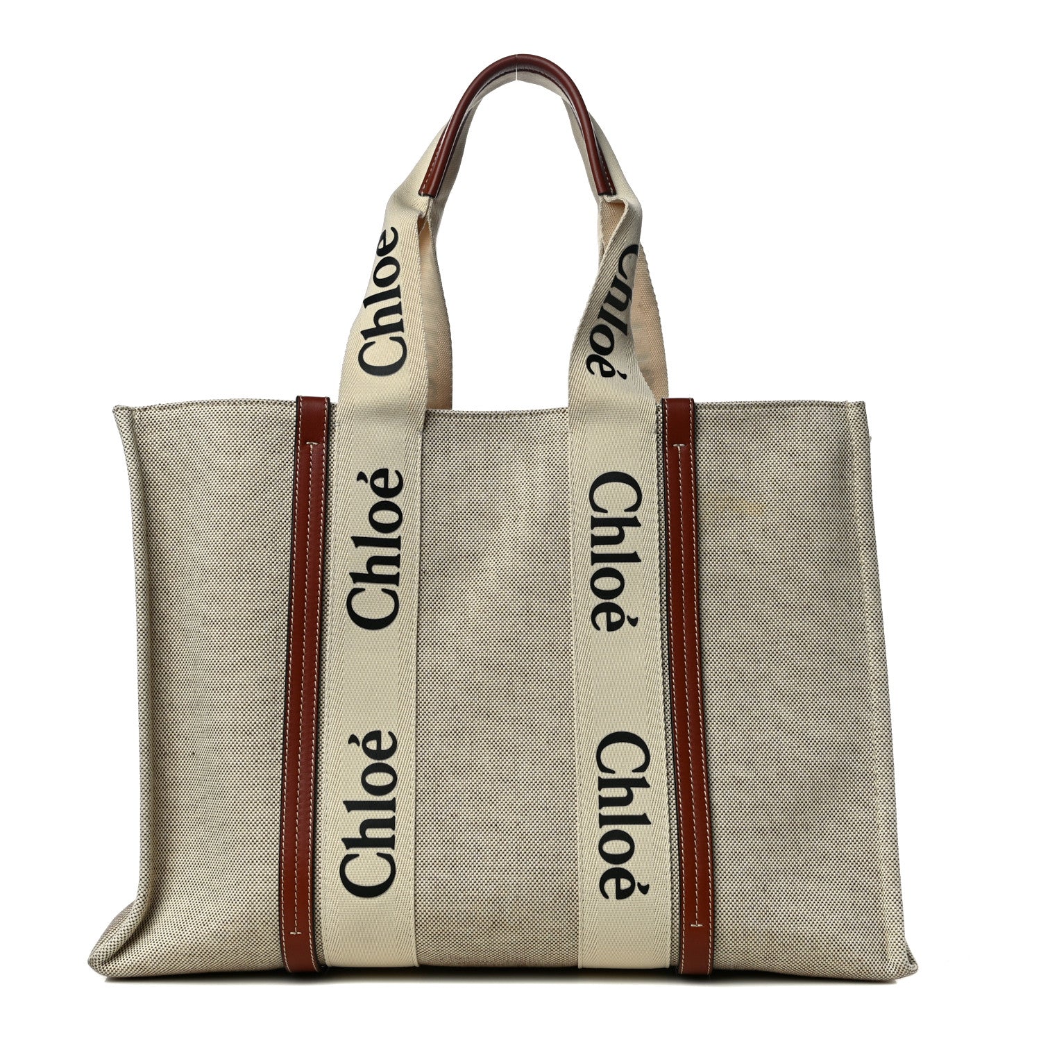 Chloe Cotton Calfskin Large Woody Ribbon Tote White Brown 1 of 10