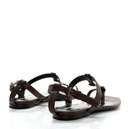 Saint Laurent Calfskin Cassandra Monogram Sandals 38 Brown 4 of 8
