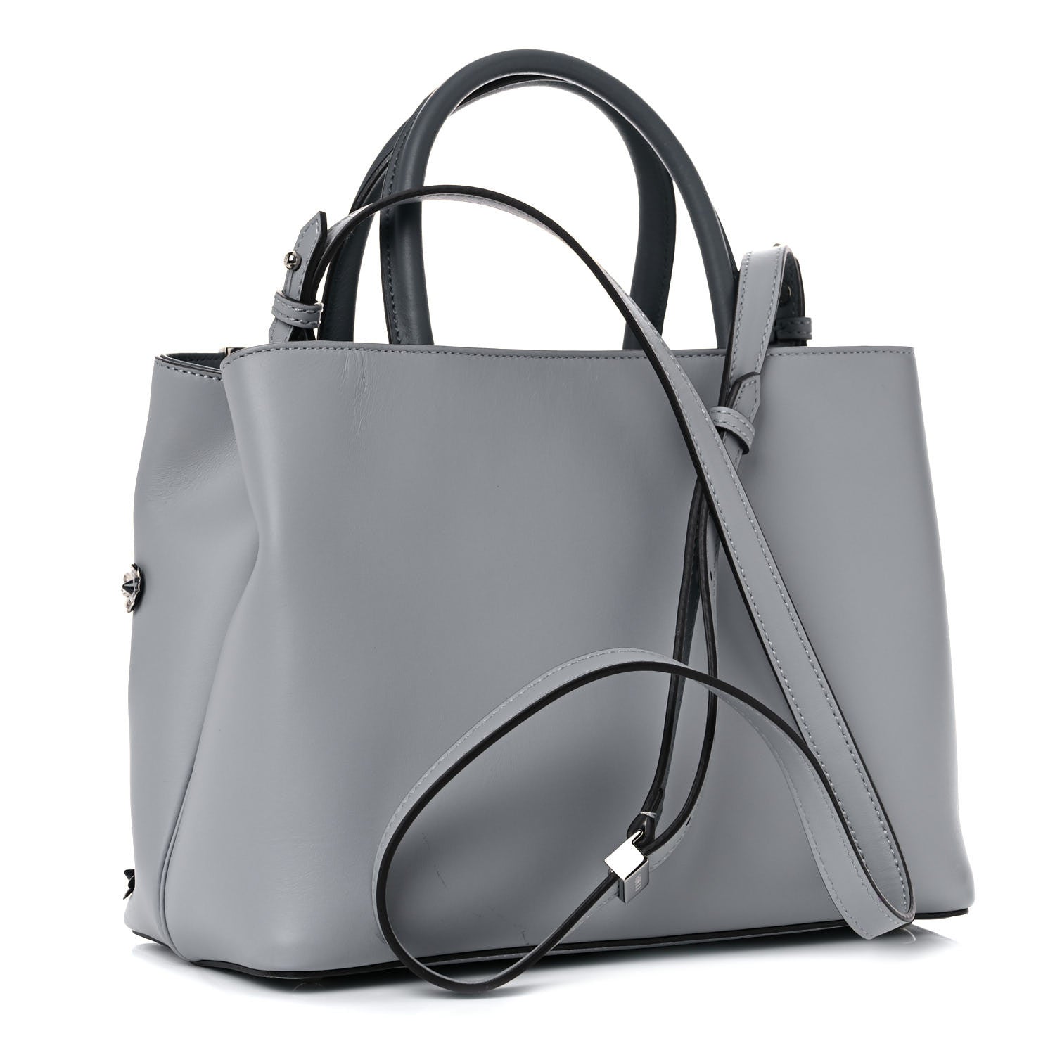 Fendi Vitello Elite Flower Studded Petite 2Jours Tote Grey 3 of 11