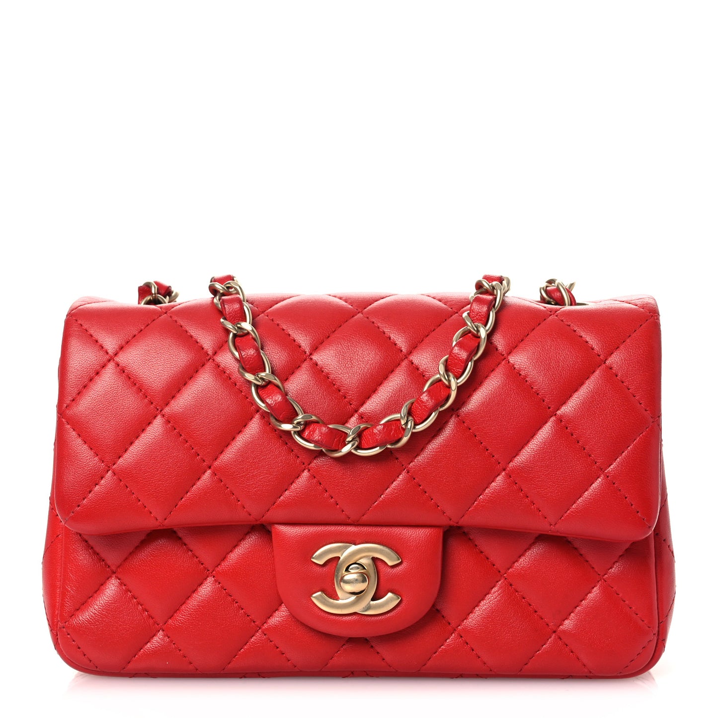 Lambskin Quilted Mini Rectangular Flap Red