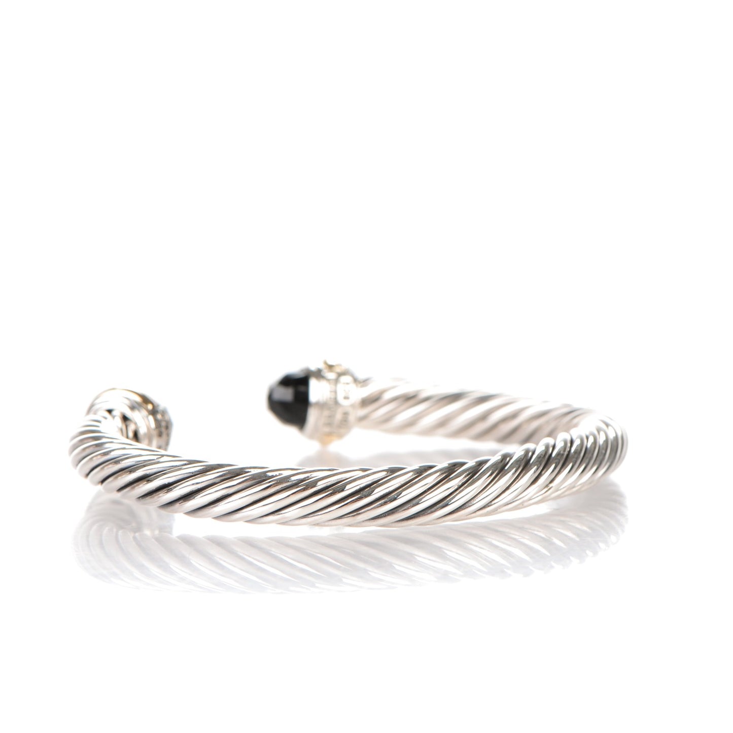 Sterling Silver 14K Yellow Gold Black Onyx 7mm Cable Classics Bracelet