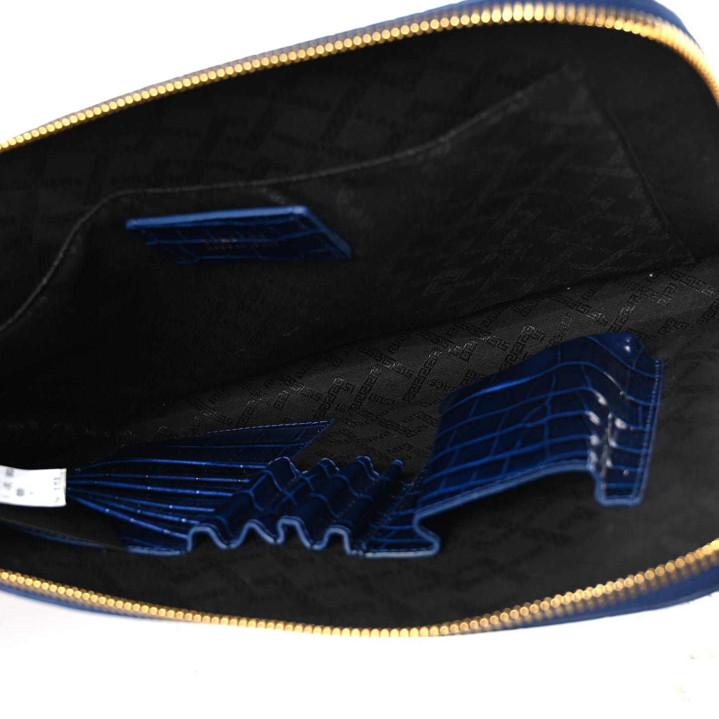 Crocodile Embossed Calfskin Medusa Small Zip Clutch Blue