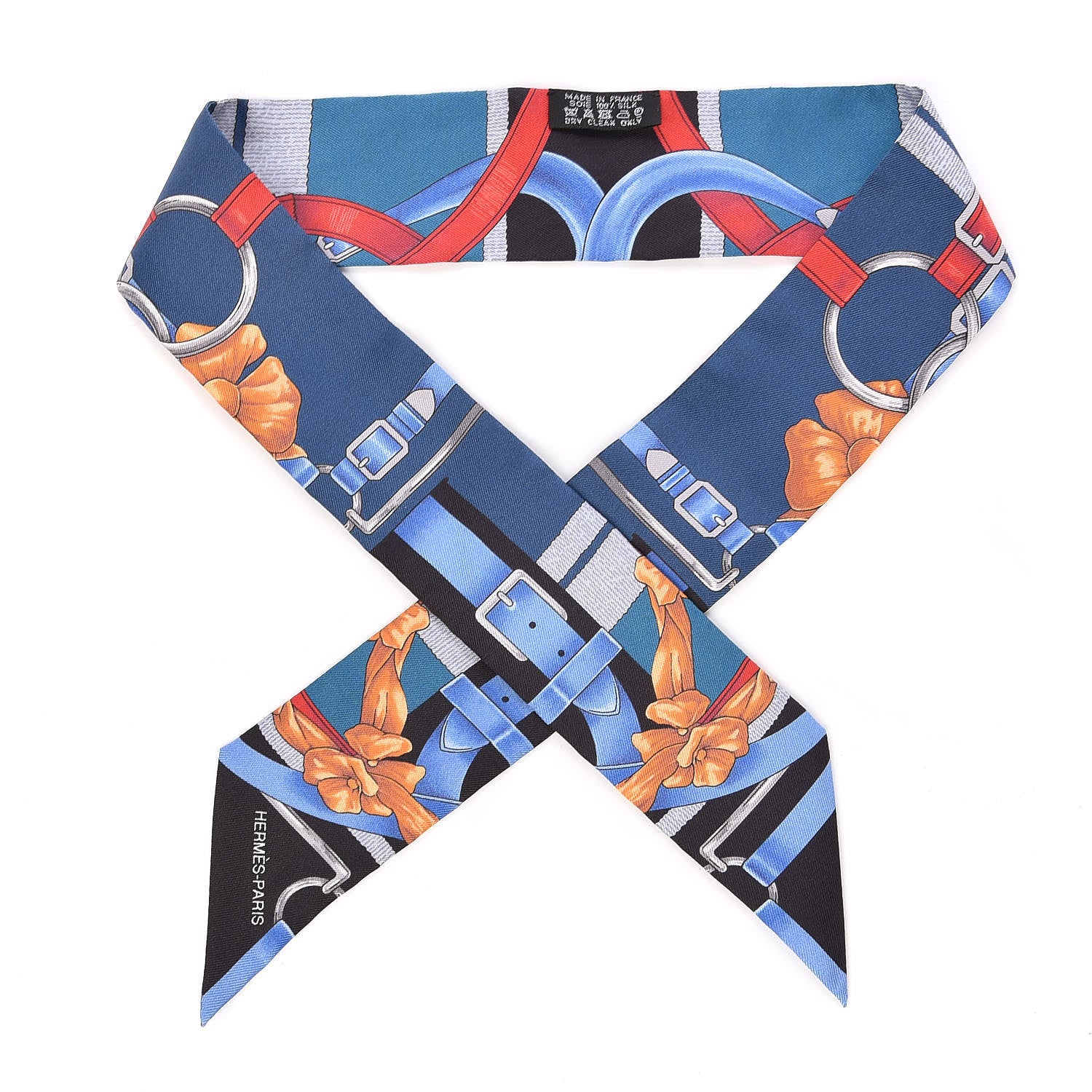 Hermes Silk Grand Manege Twilly Bleu Rouge Black 1 of 5