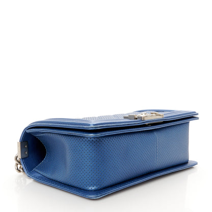 Chanel Metallic Lambskin Perforated Quilted Medium Boy Flap Blue 4 of 14