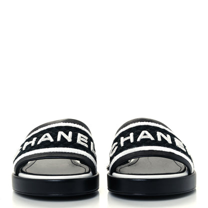 Chanel Lambskin Embroidered CC Mule Sandal 36 Black White 3 of 10
