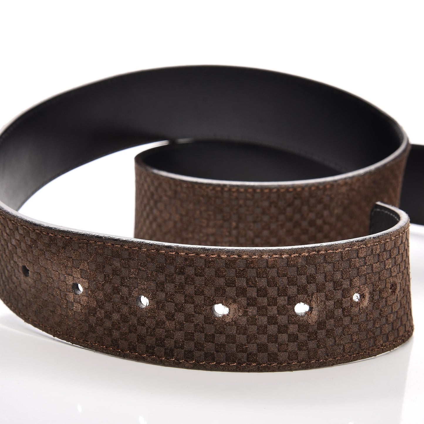 Suede Calfskin Mini Damier 40mm LV Initiales Belt 85 34 Moka