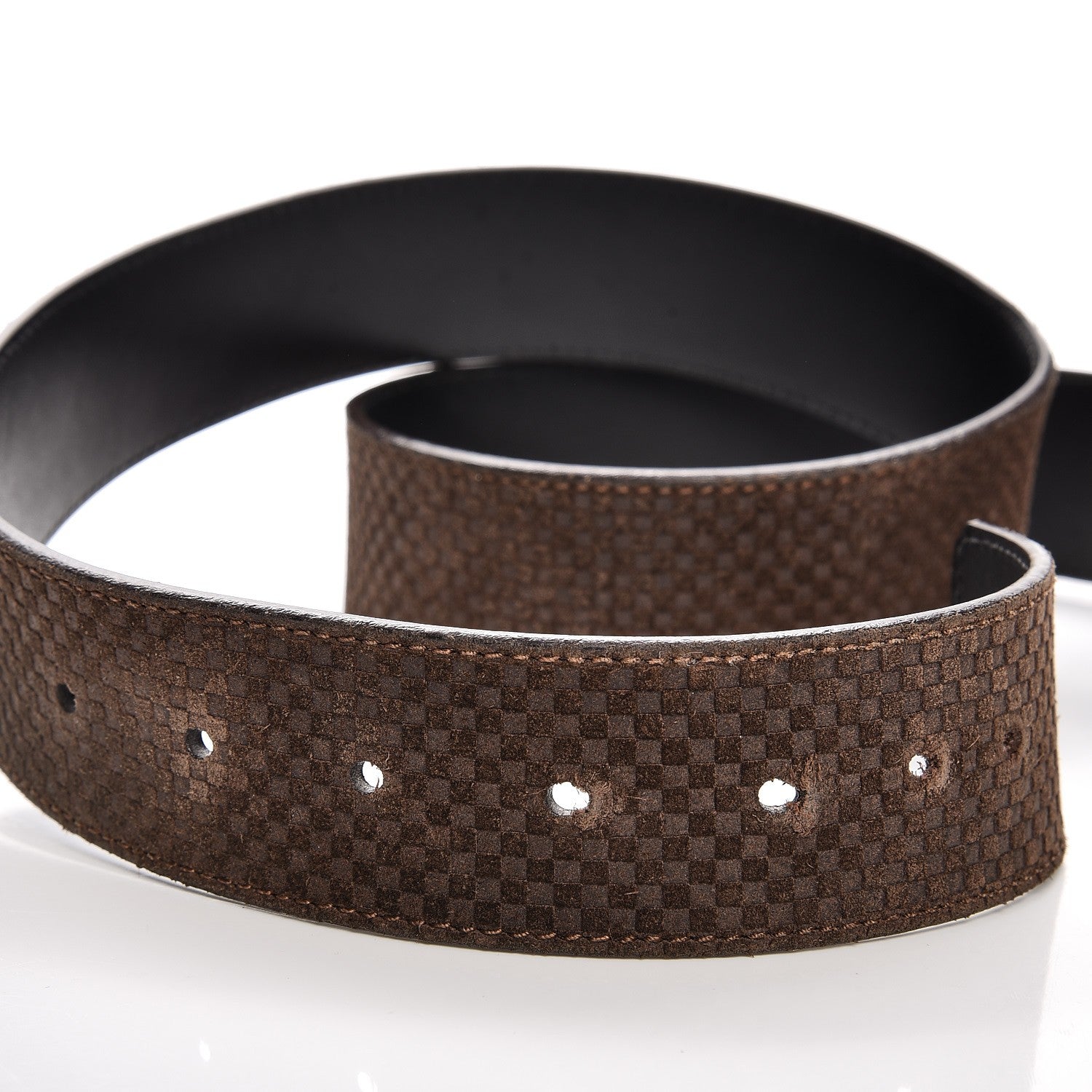 Louis Vuitton Suede Calfskin Mini Damier 40mm LV Initiales Belt 85 34 Moka 4 of 9