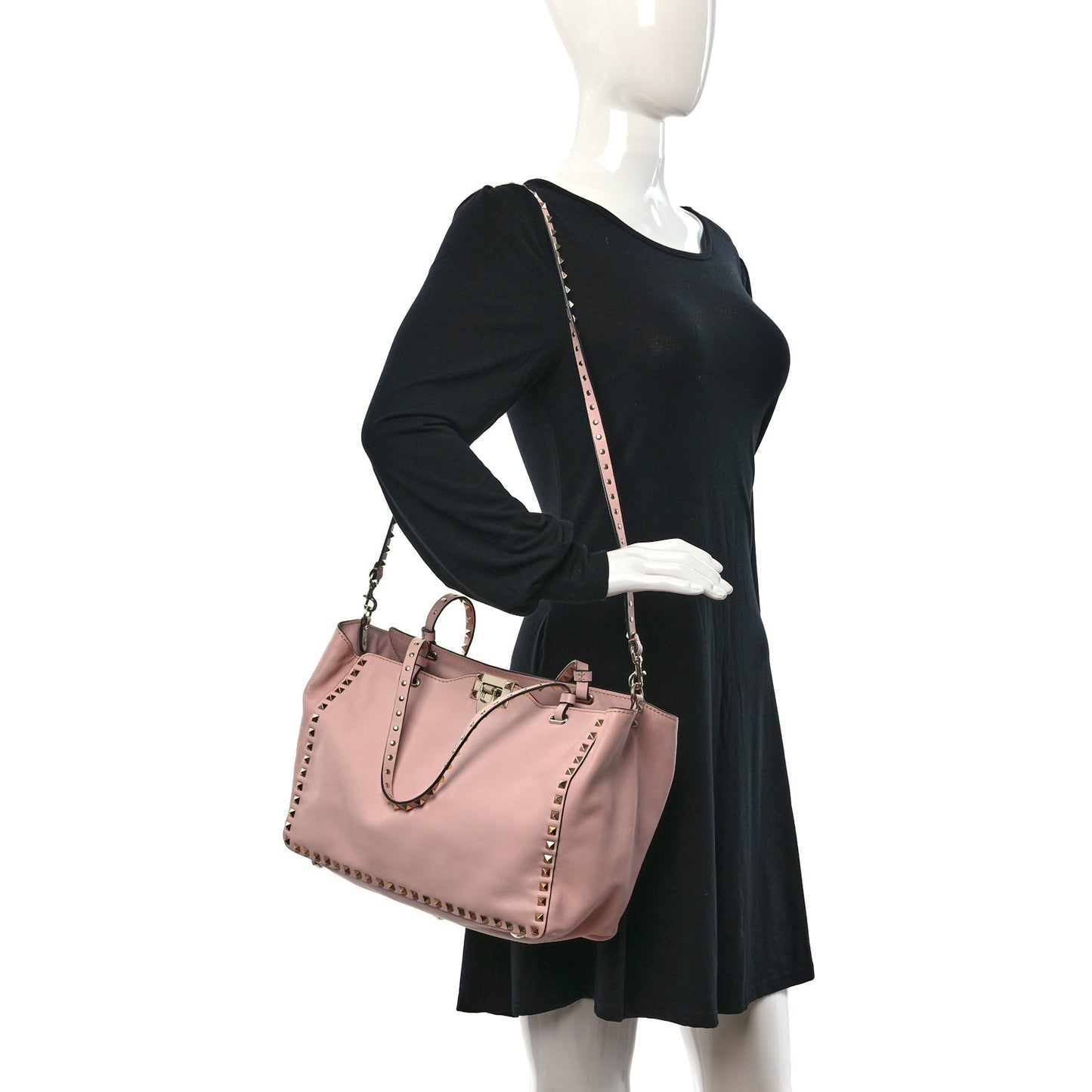 Vitello Medium Rockstud Tote Water Rose