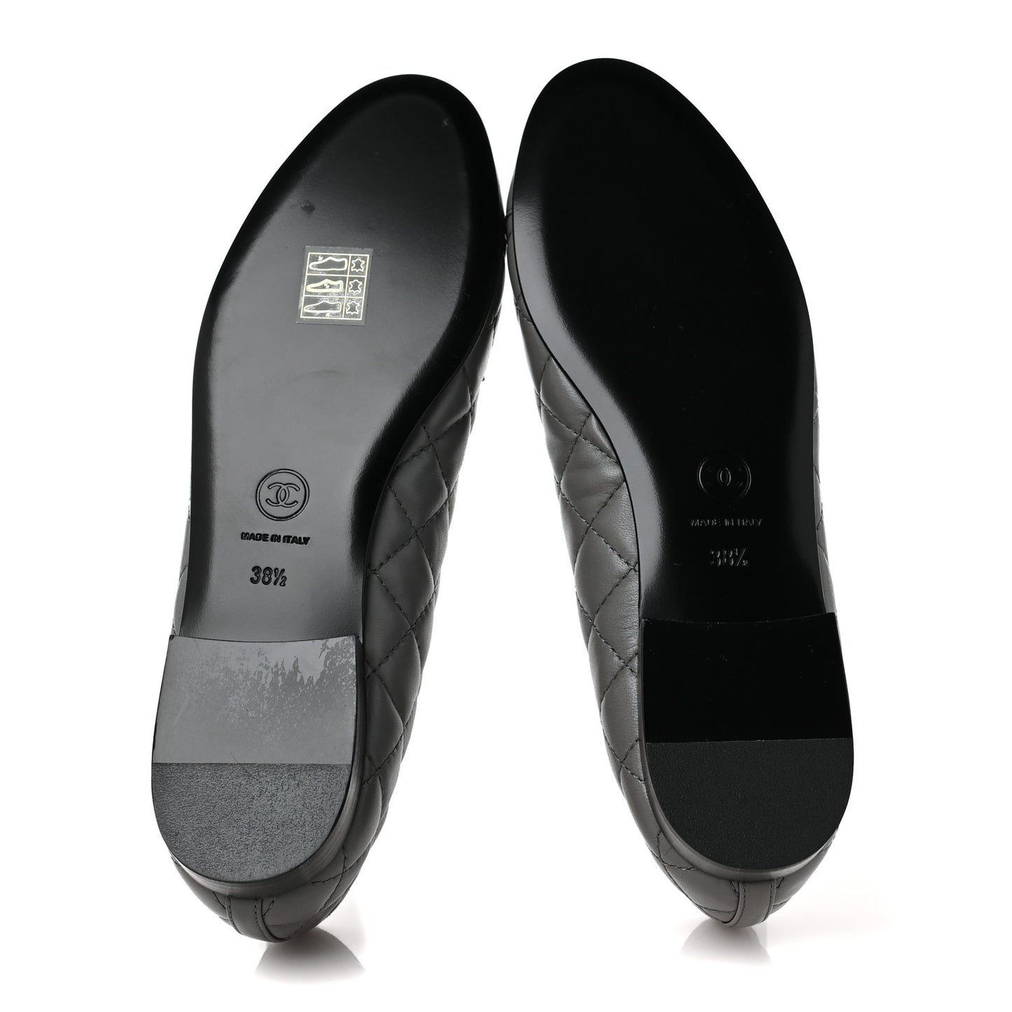 Lambskin Quilted CC Cap Toe Ballerina Flats 38.5 Grey