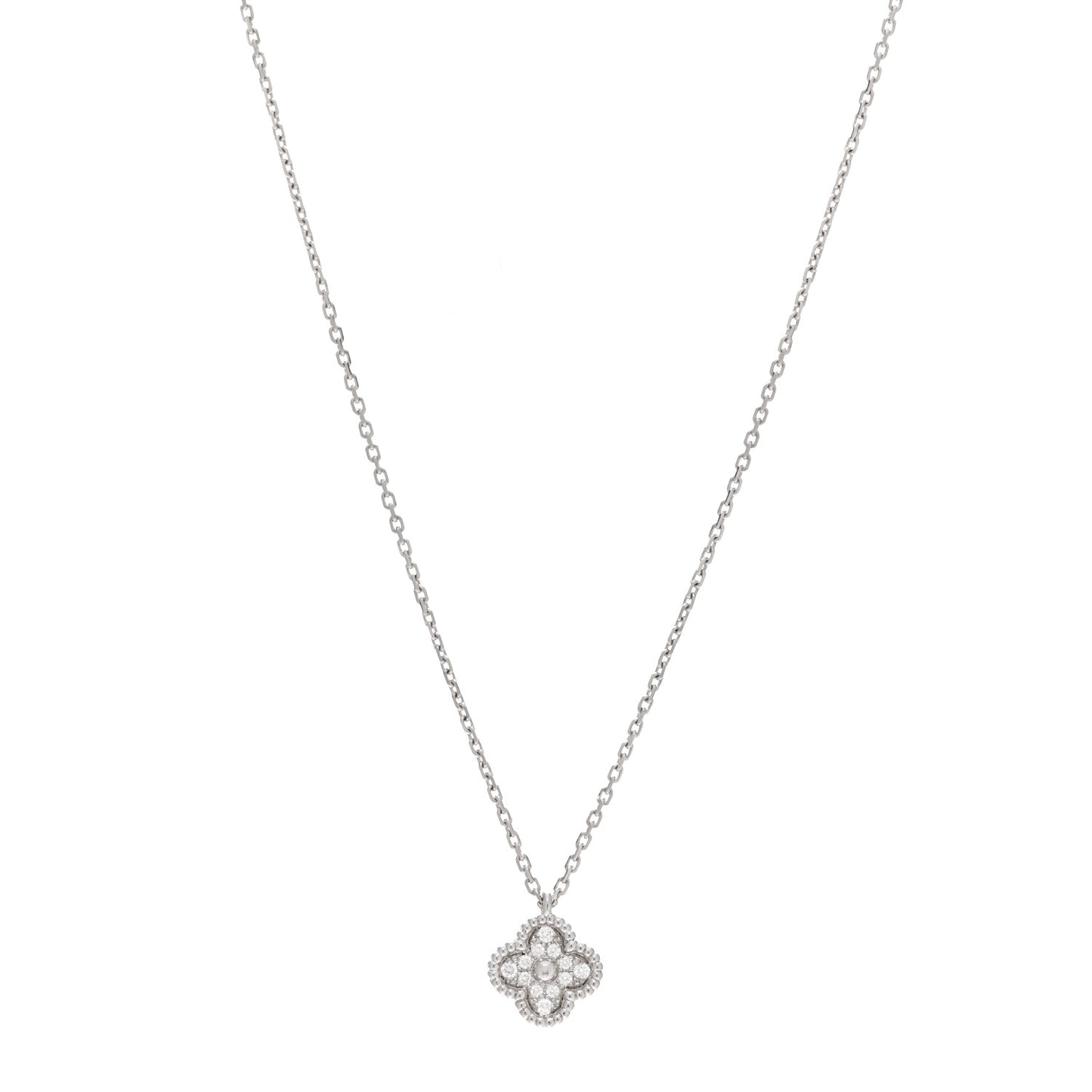 18K White Gold Diamond Sweet Alhambra Pendant Necklace
