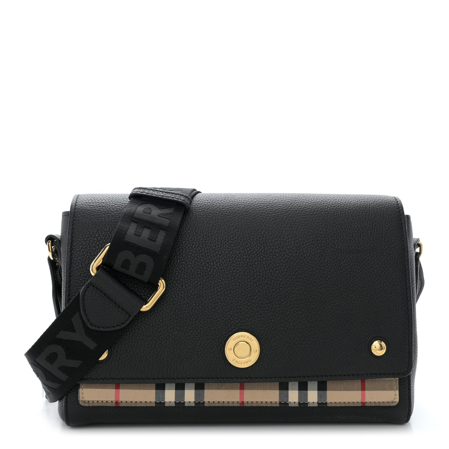 Coated Canvas Calfskin Vintage Check Medium Note Crossbody Bag Black