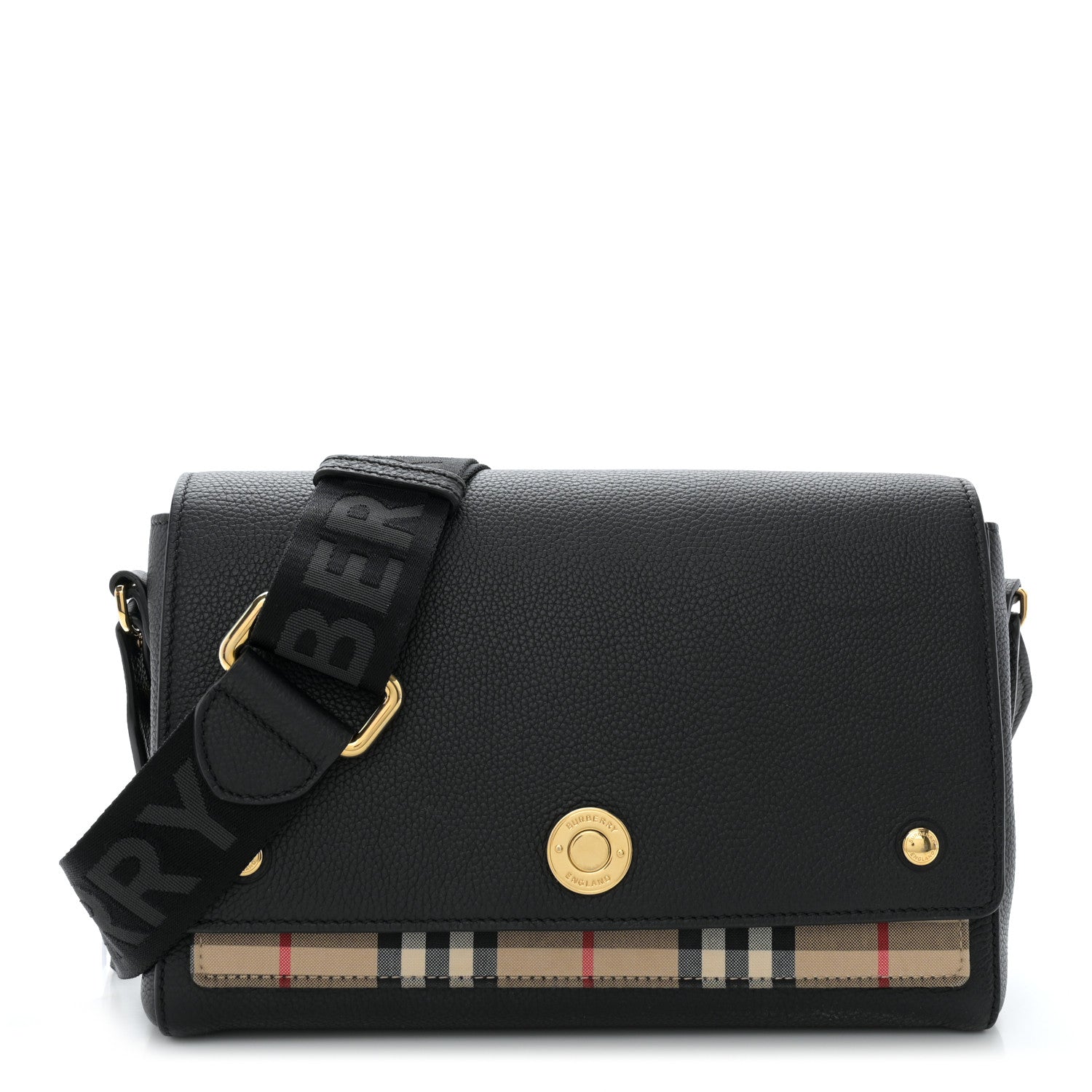 Burberry Coated Canvas Calfskin Vintage Check Medium Note Crossbody Bag Black 1 of 9
