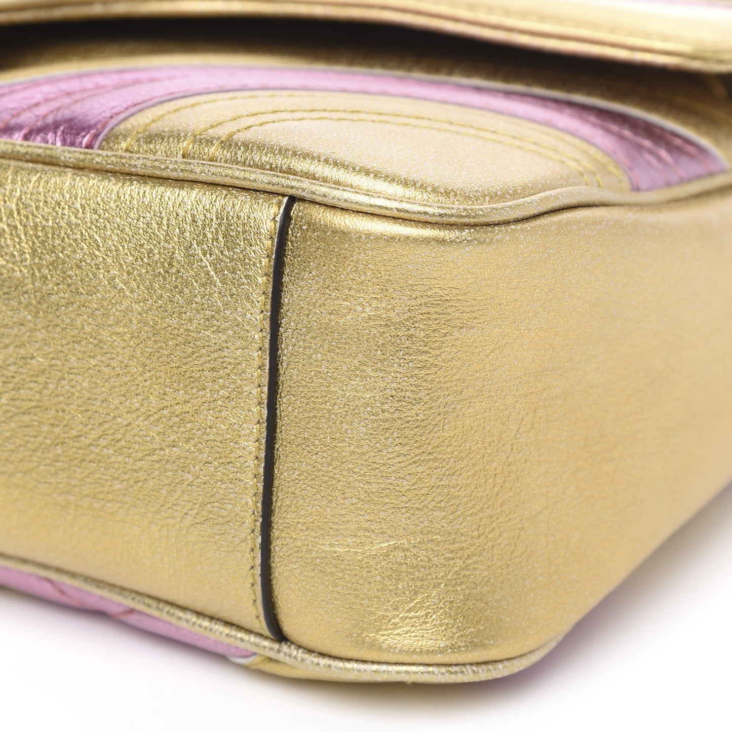 Metallic Calfskin Matelasse Small GG Marmont Shoulder Bag Gold Pink