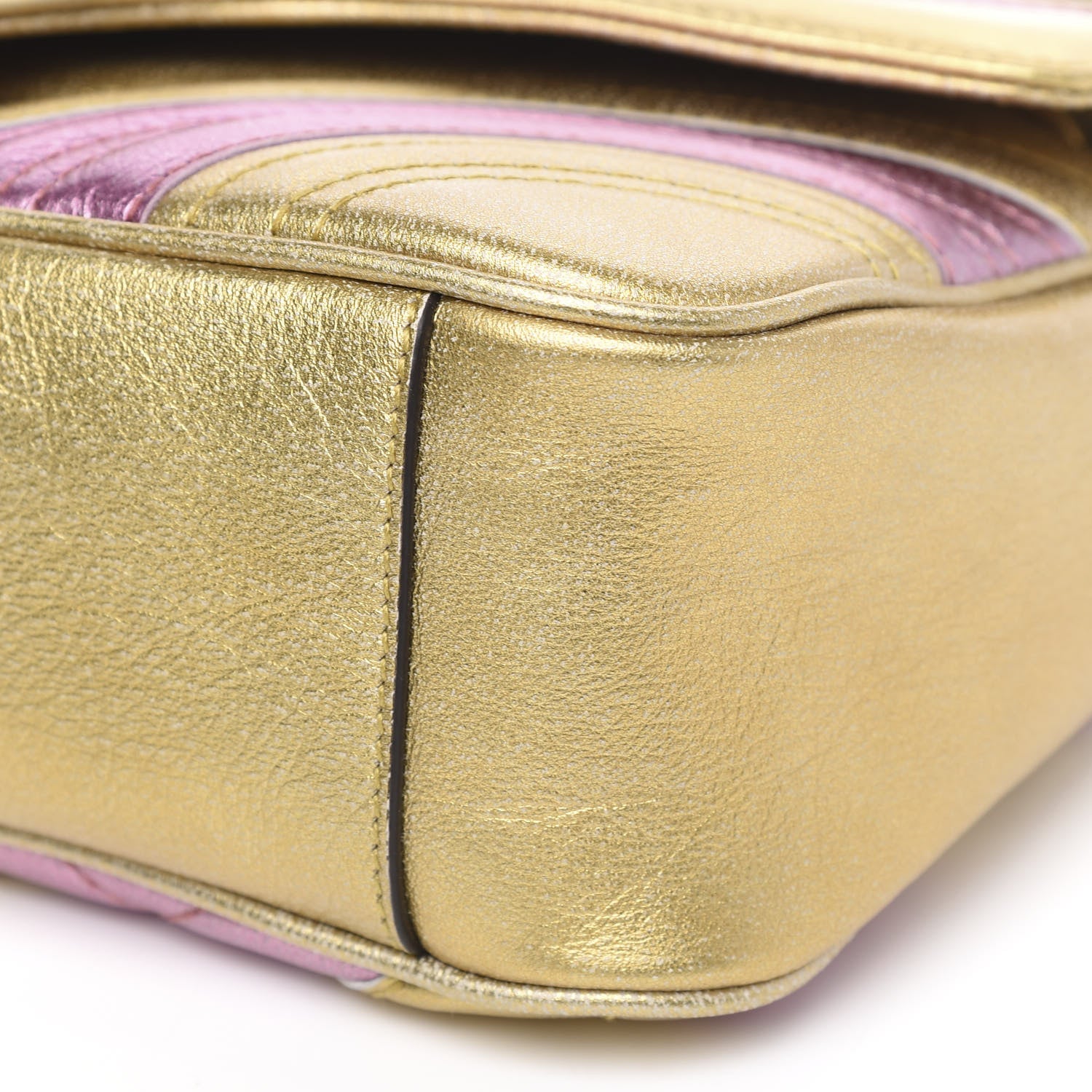 Gucci Metallic Calfskin Matelasse Small GG Marmont Shoulder Bag Gold Pink 10 of 10