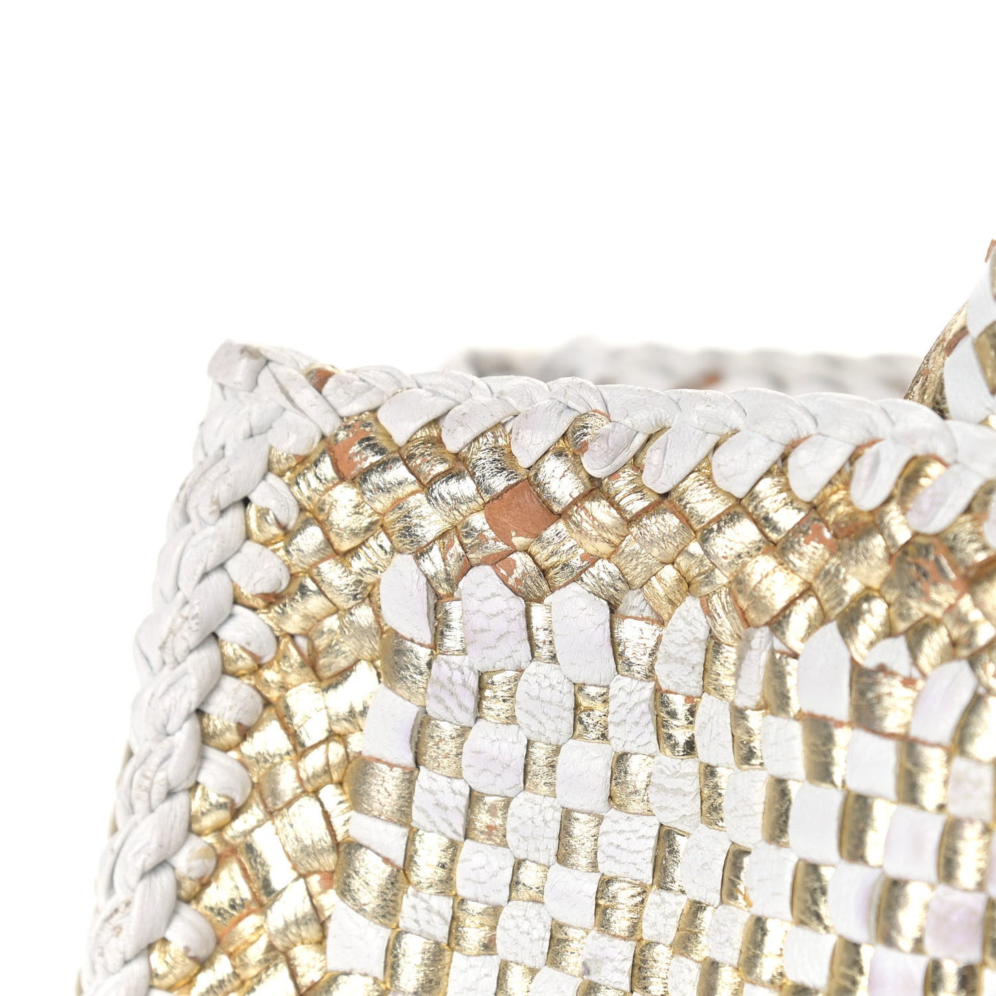 Goatskin Woven Small Tote White Gold