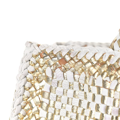 Prada Goatskin Woven Small Tote White Gold 13 of 24