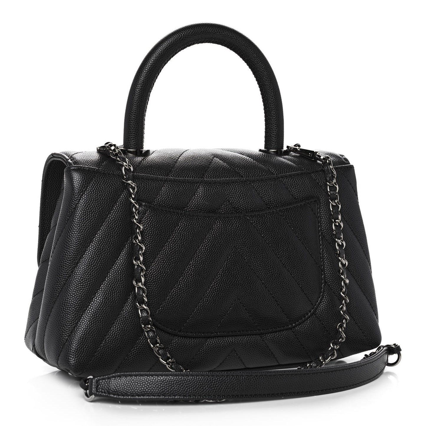 Caviar Chevron Quilted Mini Coco Handle Flap Dark Grey