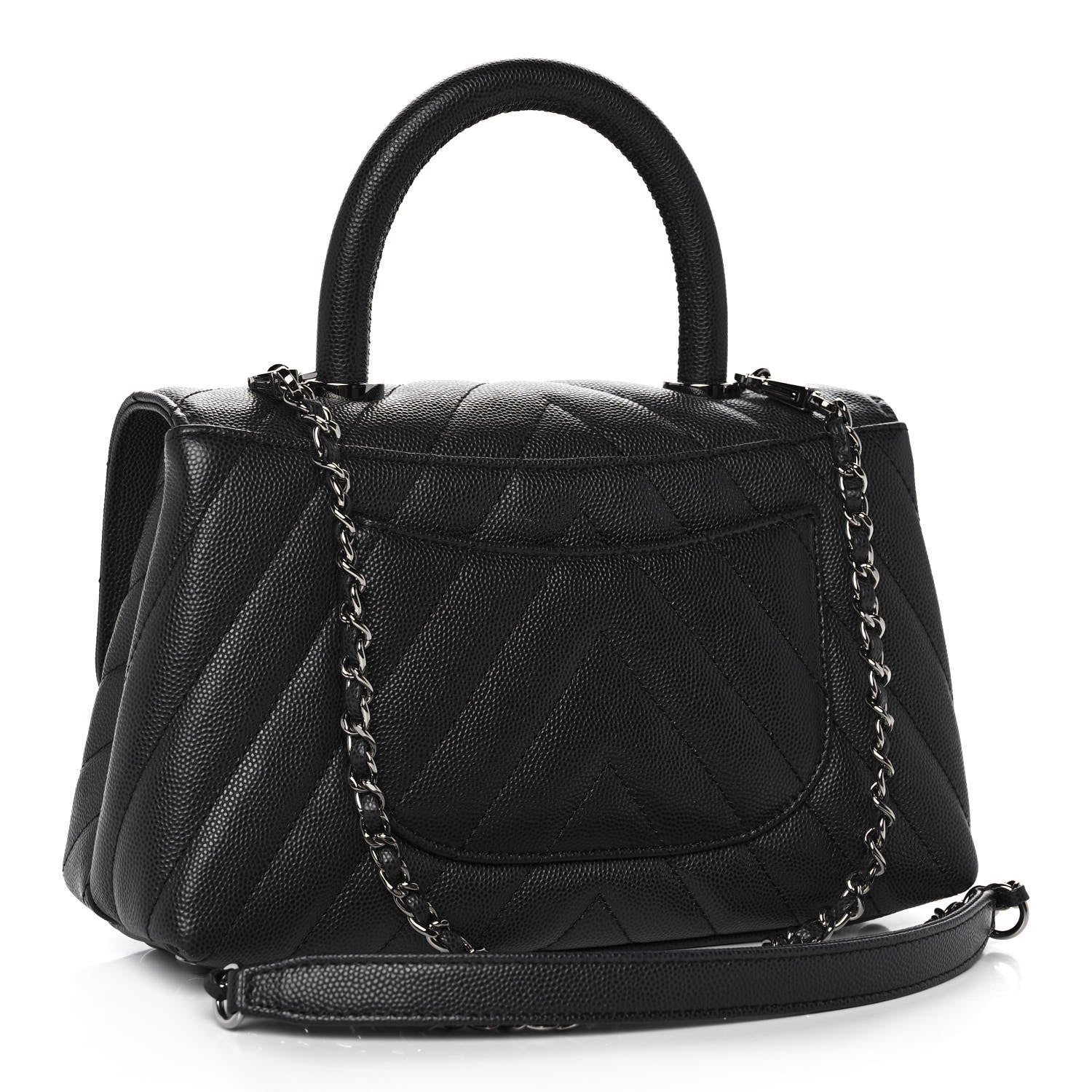 Chanel Caviar Chevron Quilted Mini Coco Handle Flap Dark Grey 3 of 11
