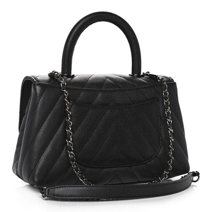 Chanel Caviar Chevron Quilted Mini Coco Handle Flap Dark Grey 3 of 11