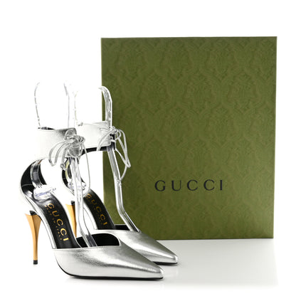 Gucci Soft Nappa Priscilla Ankle Cuff Pumps 36.5 Silver 9 of 9