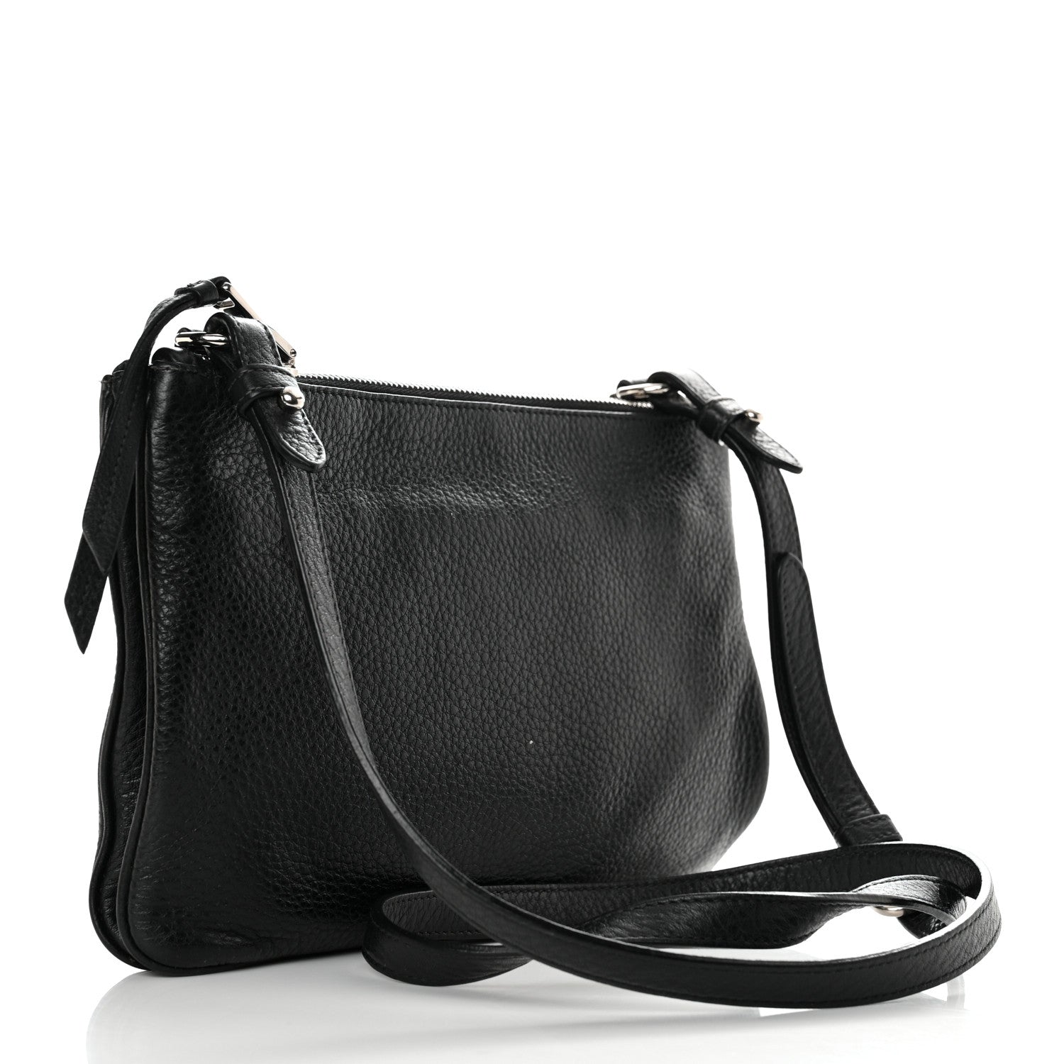 Prada Vitello Daino Double Zip Crossbody Bag Black 2 of 12