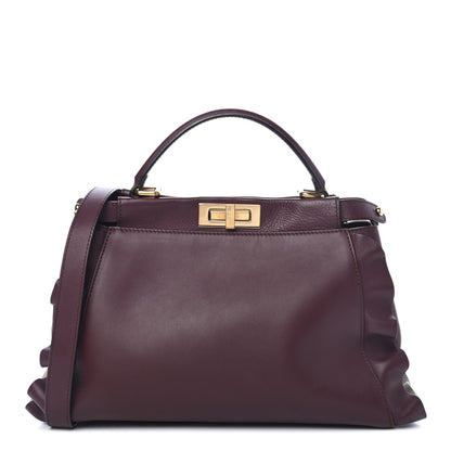 Fendi Vitello Seta Waves Bi-Color Medium Peekaboo Iconic Satchel Bordeaux Latte 1 of 4