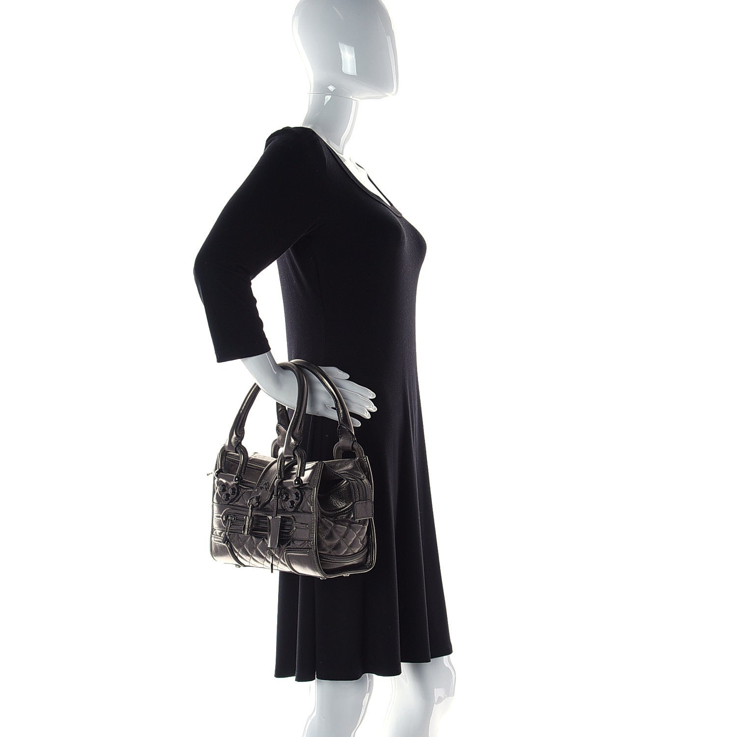 Burberry Metallic Calfskin Quilted Mini Manor Tote Pewter 2 of 11