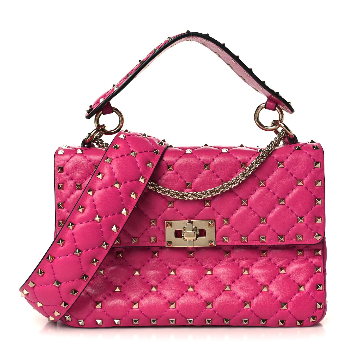 Nappa Medium Rockstud Spike Shoulder Bag Disco Pink