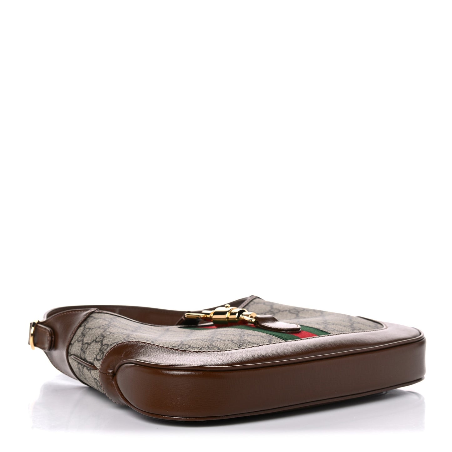 GG Supreme Monogram Azalea Calfskin Web Small Jackie 1961 Hobo Beige Ebony Brown Sugar