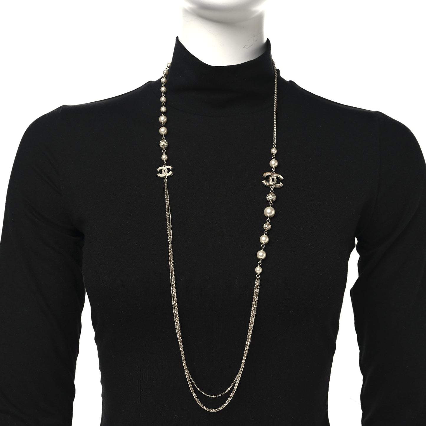 Pearl Crystal CC Necklace Gold