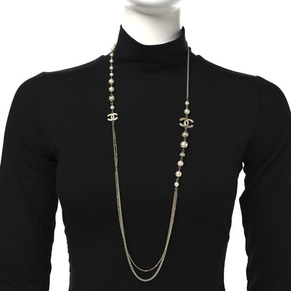 Chanel Pearl Crystal CC Necklace Gold 2 of 5